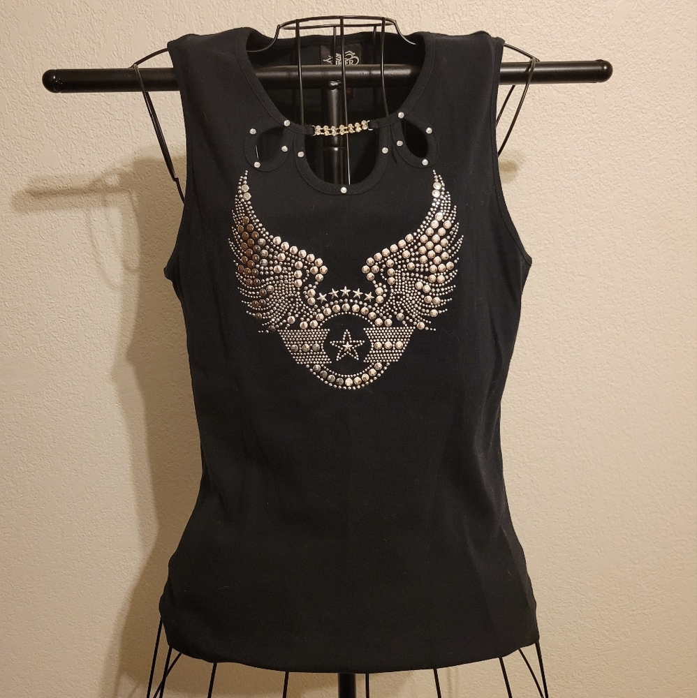 Biker design embellished women's M shirt